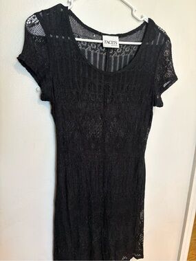 Facets Black Sheer Lace Overlay and Slip Dress 80s style size medium
